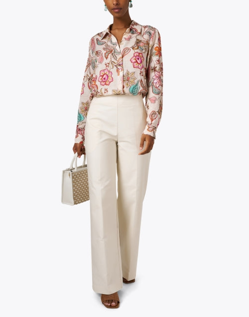 Stunning Estreta Pink Multi - Floral Lightweight Linen Blend Blouse