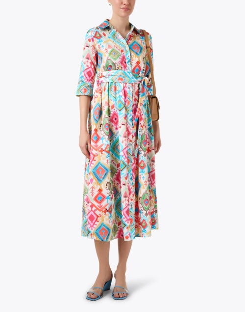 Vilagallo Brenda's Stylish Multi - Ikat Print 100% Cotton Dress