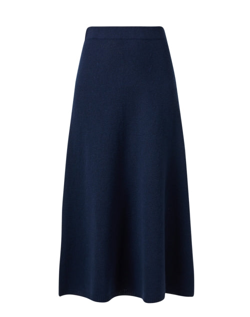 Elegant Navy Wool - Cashmere Blend Knit Midi Skirt for Modern Women