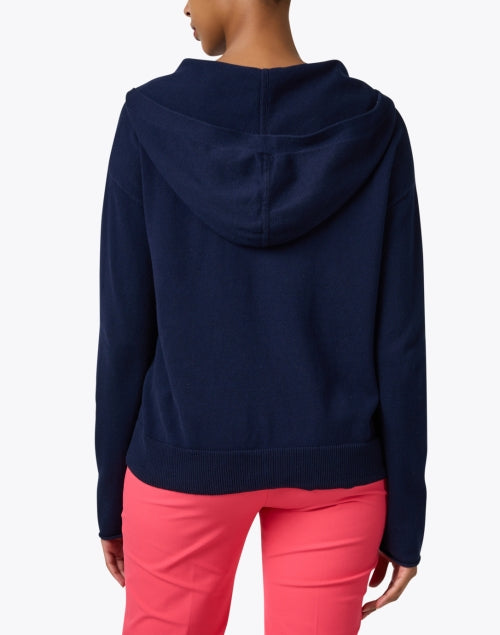 Navy Knit Cardigan with Contrast Stitch and Relaxed Hood