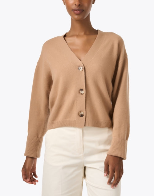 Stylish Camel-Colored 100% Cashmere Cardigan for Women