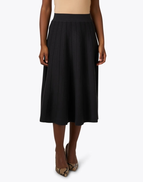 Stylish Charcoal Grey Elastic-Waist Ribbed Midi A-Line Skirt
