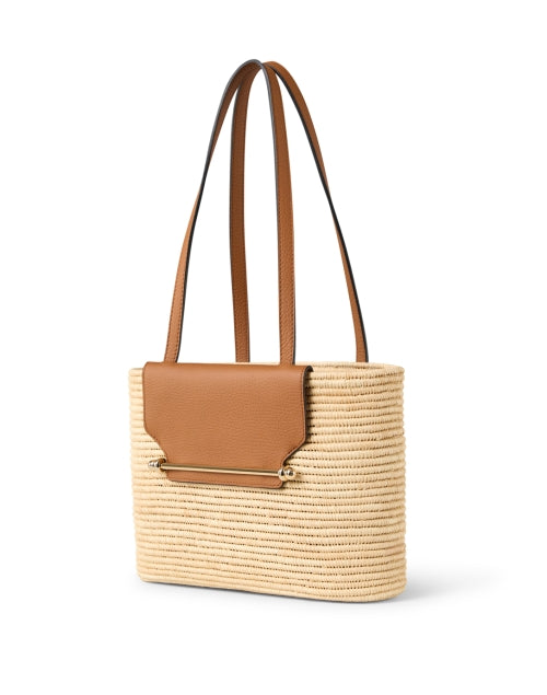 Tan Small Strathberry Leather and Raffia Hand-woven Basket Tote Bag
