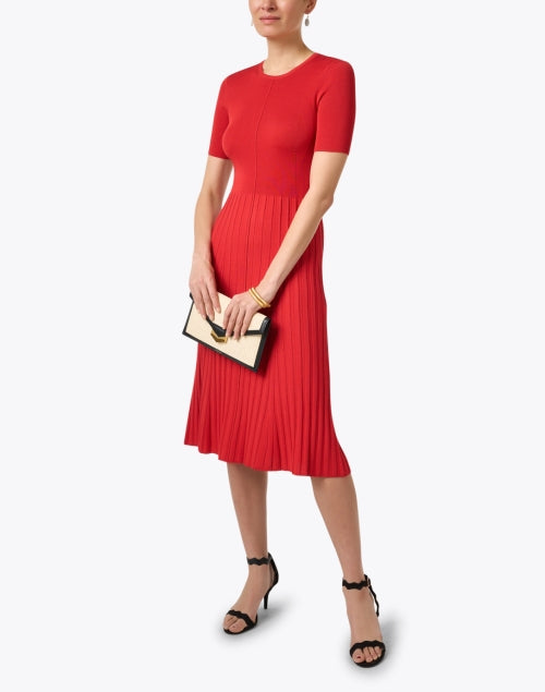 Stylish Red Satin Knit Women's Spring Dress