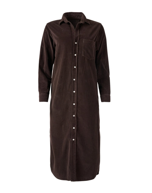 Stylish Espresso Brown Soft Cotton Corduroy Shirt Dress