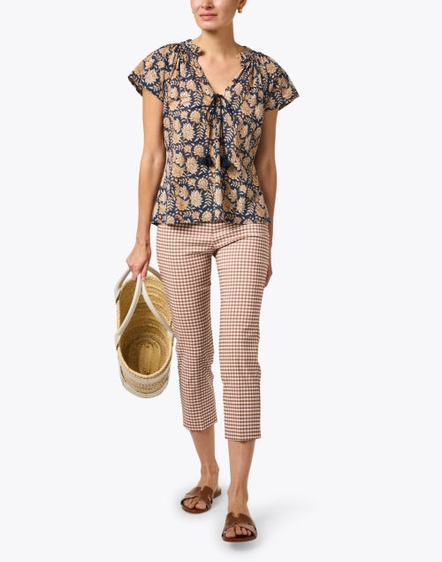 Brown Check Brigitte Cropped Stretch Pull - On Comfortable Pants
