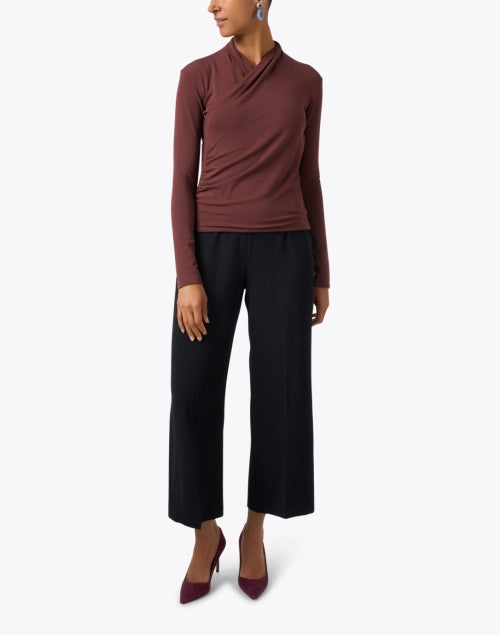 Maroon Colored Knitted Wrap Style Women's Top