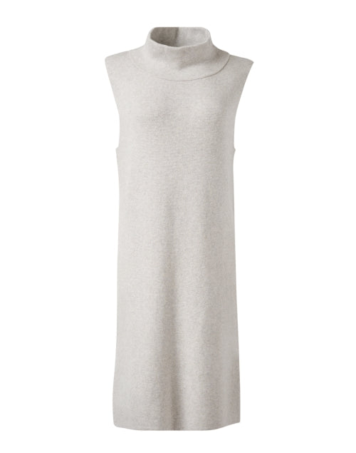 Stylish Grey Cotton - Cashmere Parisian Turtleneck Mini Dress