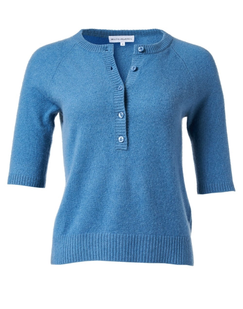 Blue Cashmere Short - Sleeved Henley Top for Versatile Styling