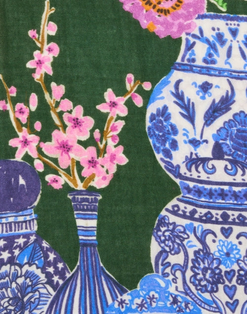 Vilagallo Lightweight Green Porcelain Print Foulard Scarf for Seasonal Styling
