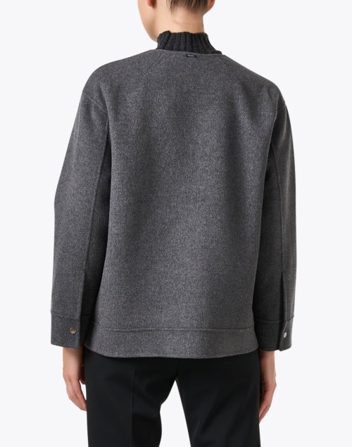Stylish Grey Wool Zip-Front Jacket with Patch Pockets
