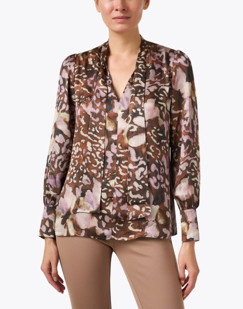 Francis Lightweight Multi - Print V - Neck Tie Blouse with Balloon Sleeves