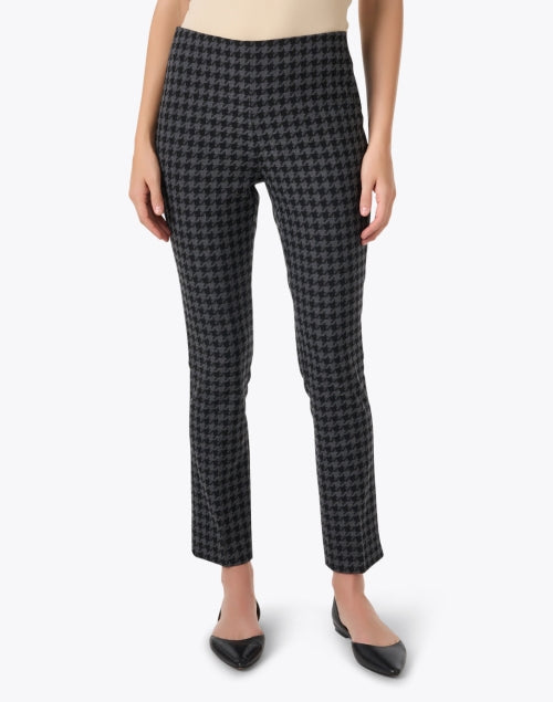 Stylish Annie Black Houndstooth Stretch Straight - Leg Pull - On Pants
