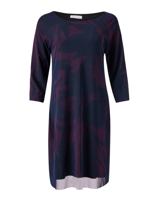 Stylish Navy Multi - Print Shift Dress with Sheer Hem