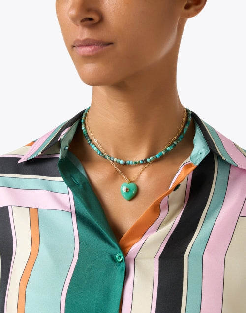 Stunning Lamai Layered Necklace with Turquoise Beads and Gold - Plated Chain