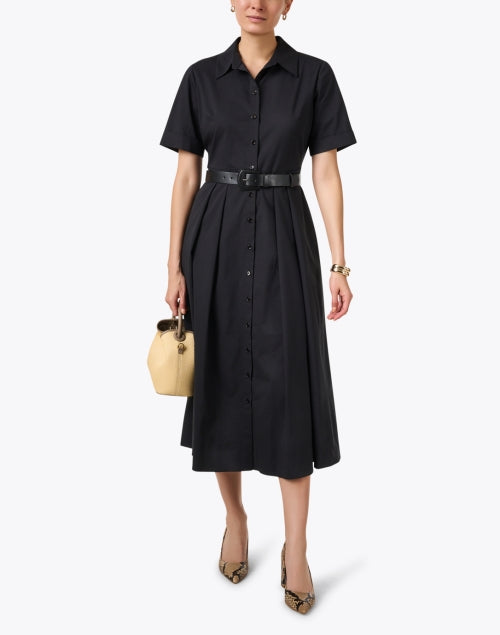 Stylish Lilah Women's Black Belted Cotton Blend Shirt Dress