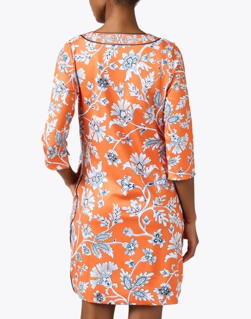 Gretchen Scott Orange and Periwinkle Floral Print Women's Tunic-Style Dress