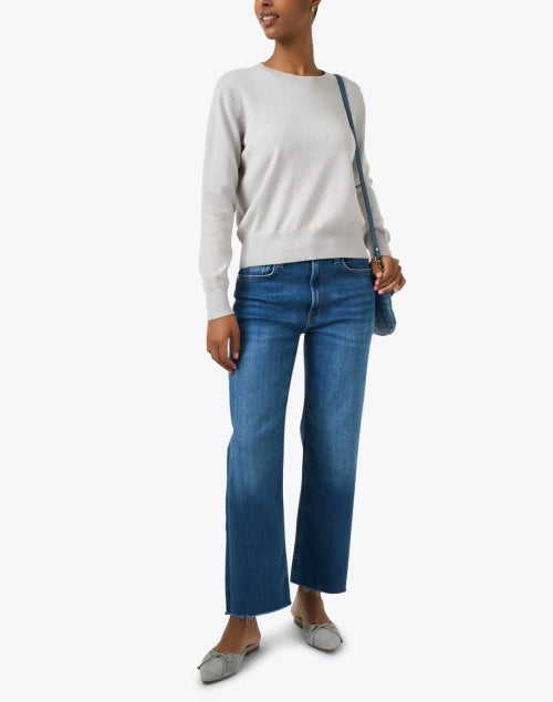 Stylish Grey and Beige Embroidered Women's Sweater for Everyday Wear
