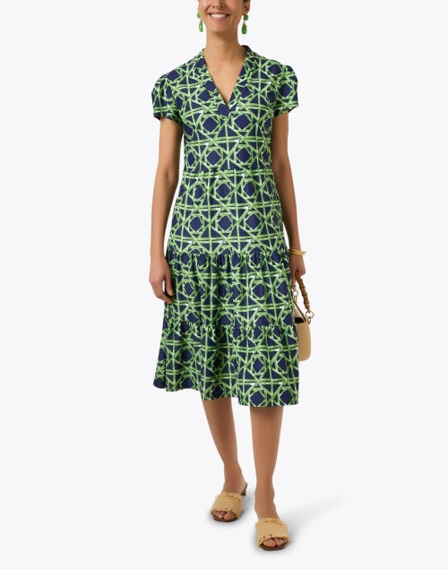 Navy Rattan Print Tiered Libby Feminine Midi Dress