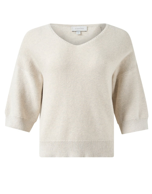 Stylish Beige 100% Cotton V-Neck Knit Sweater for Transitional Seasons