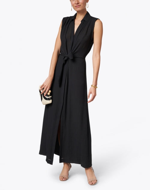 Stylish Madsen Sleeveless Black Crinkle Gauze Shirt Dress