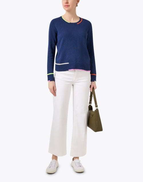 Navy Relaxed-fit In Line Cotton Knit Sweater