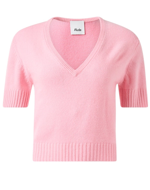 Gorgeous Pink Cashmere Short Sleeve Sweater - A Timeless Knitwear Piece