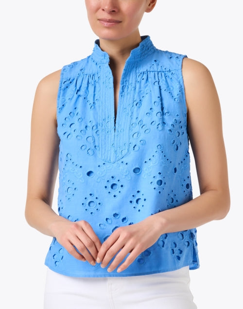 Dani Blue Cotton Top with Eyelet Lace Design