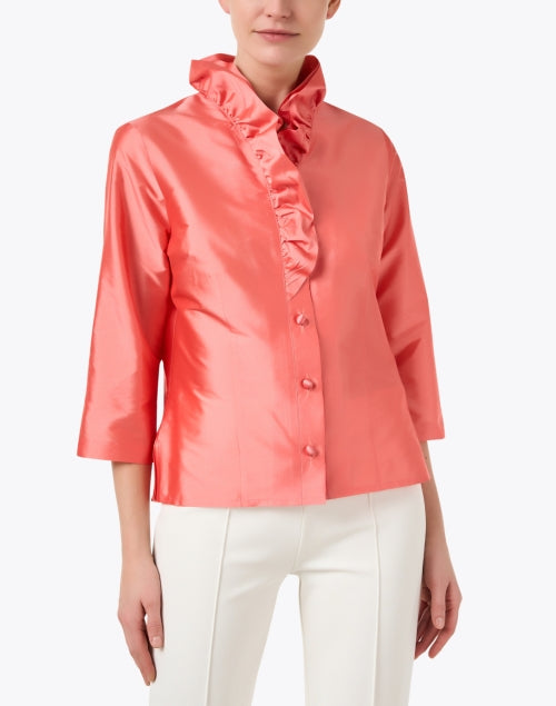Celine Women's Coral-Colored Silk Blouse Shirt
