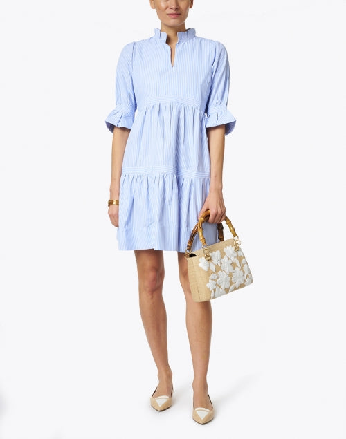 Fashionable Teardrop-style Blue and White Striped Cotton Women's Dress