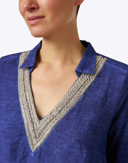 Stylish Navy-Colored Linen Women's Dress for Sunny Days