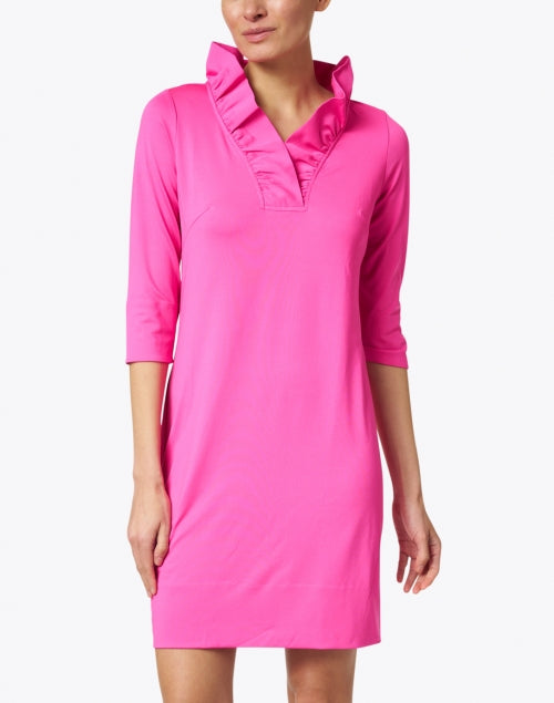 Stylish Pink Women's Ruffle Neck Evening Dress