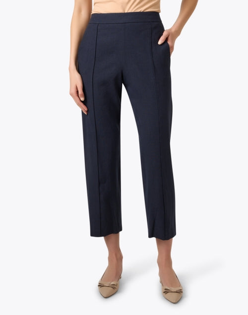 Vince's Navy Linen-Blend Stretch Pull-On Pants for Everyday Styling