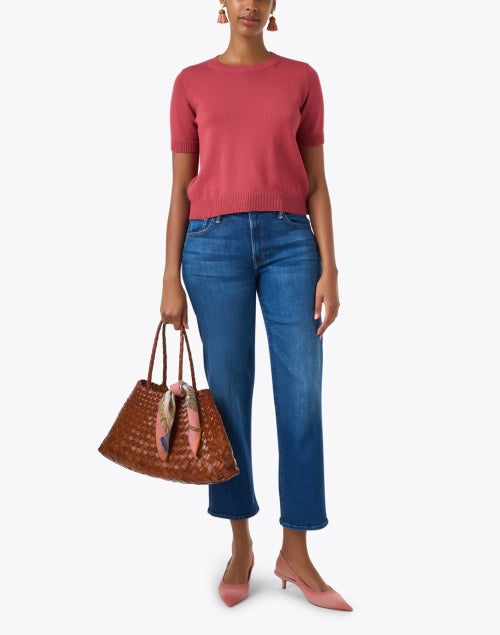 Weekend Max Mara Rose Red Short Sleeve 100% Cotton Casual Sweater