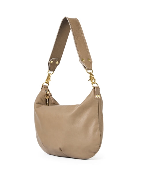 Elegant Medium Taupe Italian Leather Messenger Bag