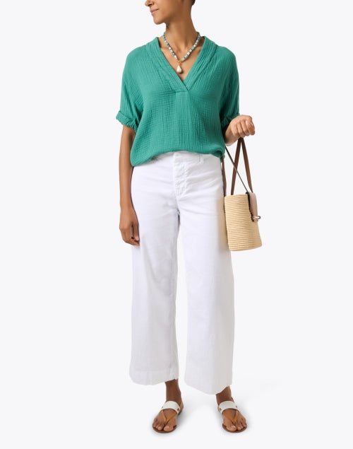 Avery Lightweight Green Cotton V-Neck Summer Top