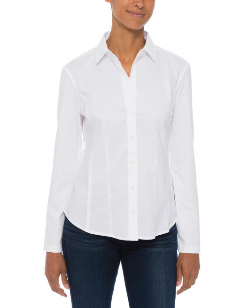 Stylish Jamie White Stretch Cotton and Jersey Button - Down Shirt