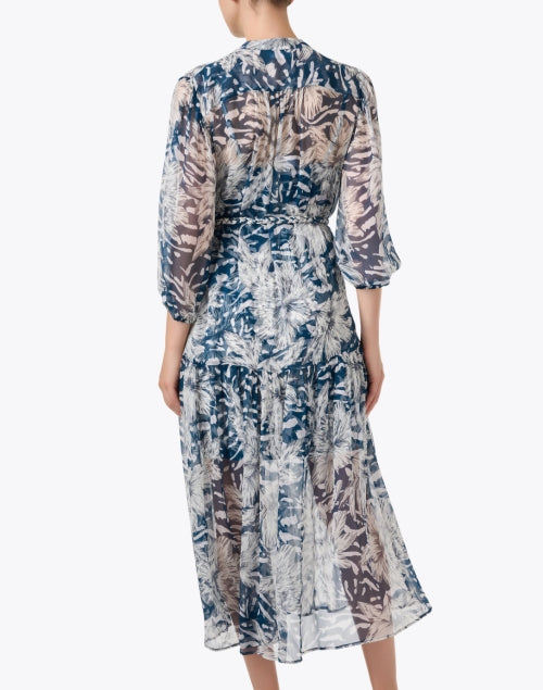 Navy Blue Floral Patterned Women's Shirt Dress - Lana Style