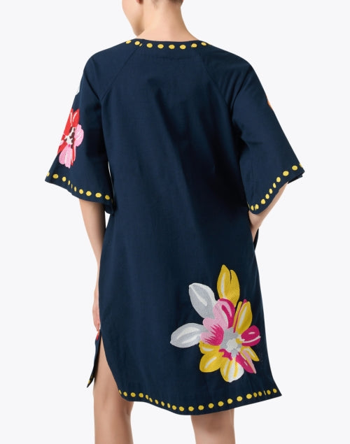 Alluring Navy Floral - Printed Cotton - Linen Mini Kaftan by Frances Valentine