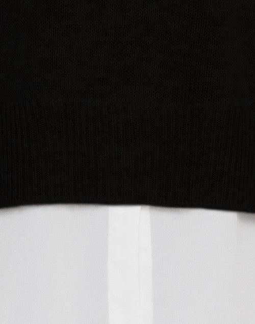 Stylish Black Cashmere Blend Sweater with White Shirt Detailing