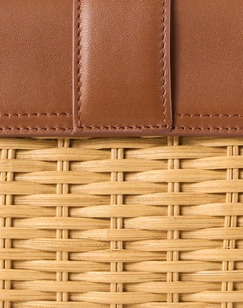 Stylish Small Tan Leather-Rattan Wicker Bag with Gold Hardware