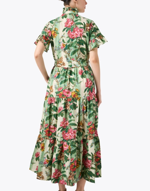 Victoria Print Ruffle Maxi Dress in Green and Pink Shades