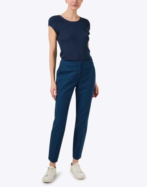 Stylish Men's Manhattan Blue Cotton Stretch Blend Ankle-Length Tailored Pants