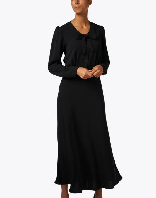 Ariel Women's Elegant Black Tie Neck Maxi Dress