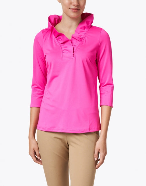 Stylish Pink Ruffled V-Neck Women's Top for a Feminine Look