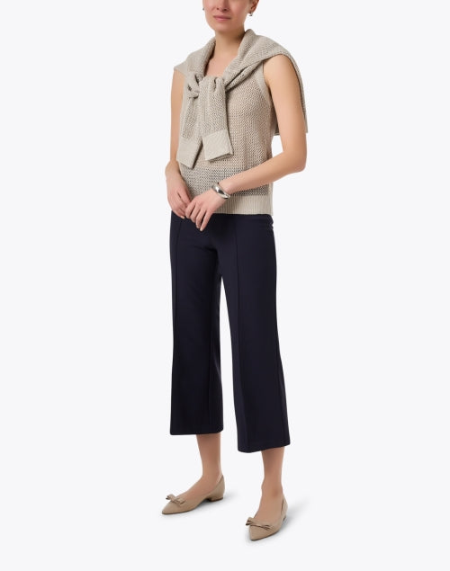 Navy Blue Stretch Cropped Flare Pull - on Pants by Chloe