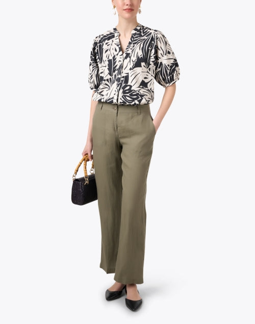Stylish Nora Natural Green Linen Straight-Leg Women's Trousers