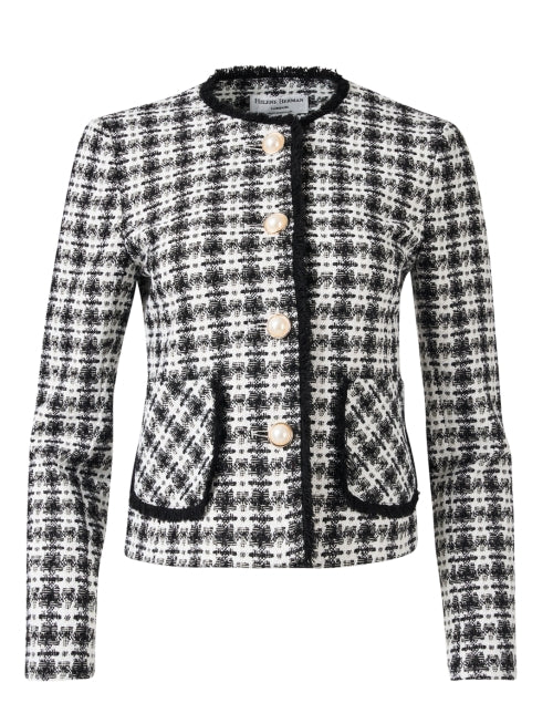 Stylish Alex Black and White Checked Cropped Jacket for Daytime Wear