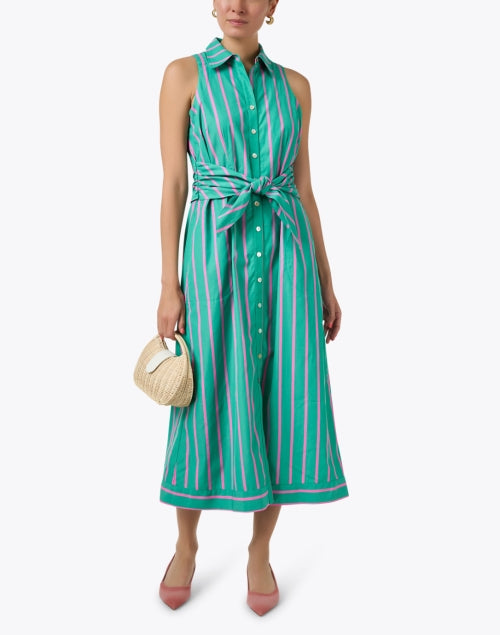 Stylish Ellis Dress with Green and Pink Stripes