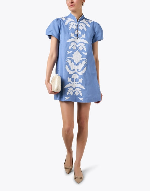 Stunning Elliana Blue Embroidered Mini Dress with Retro Flair